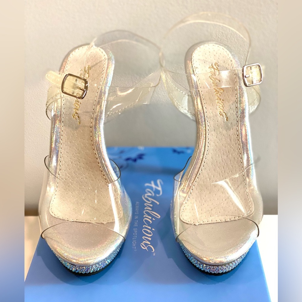 Clear platform heels with ankle strap and crystals size 6 - Picture 9 of 15